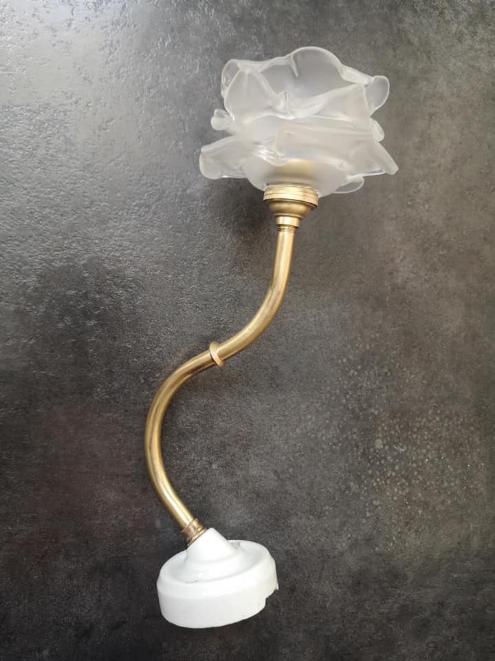 Wall lamp old tulip glass paste shape flower gooseneck brass porcelain Art Deco 1930 TBE