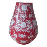 Old Large Vase in Worked Red Ceramic with Folral and Arabesque Pattern