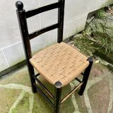 Chaise Italienne Vintage Laquée Noire Corde Tressée