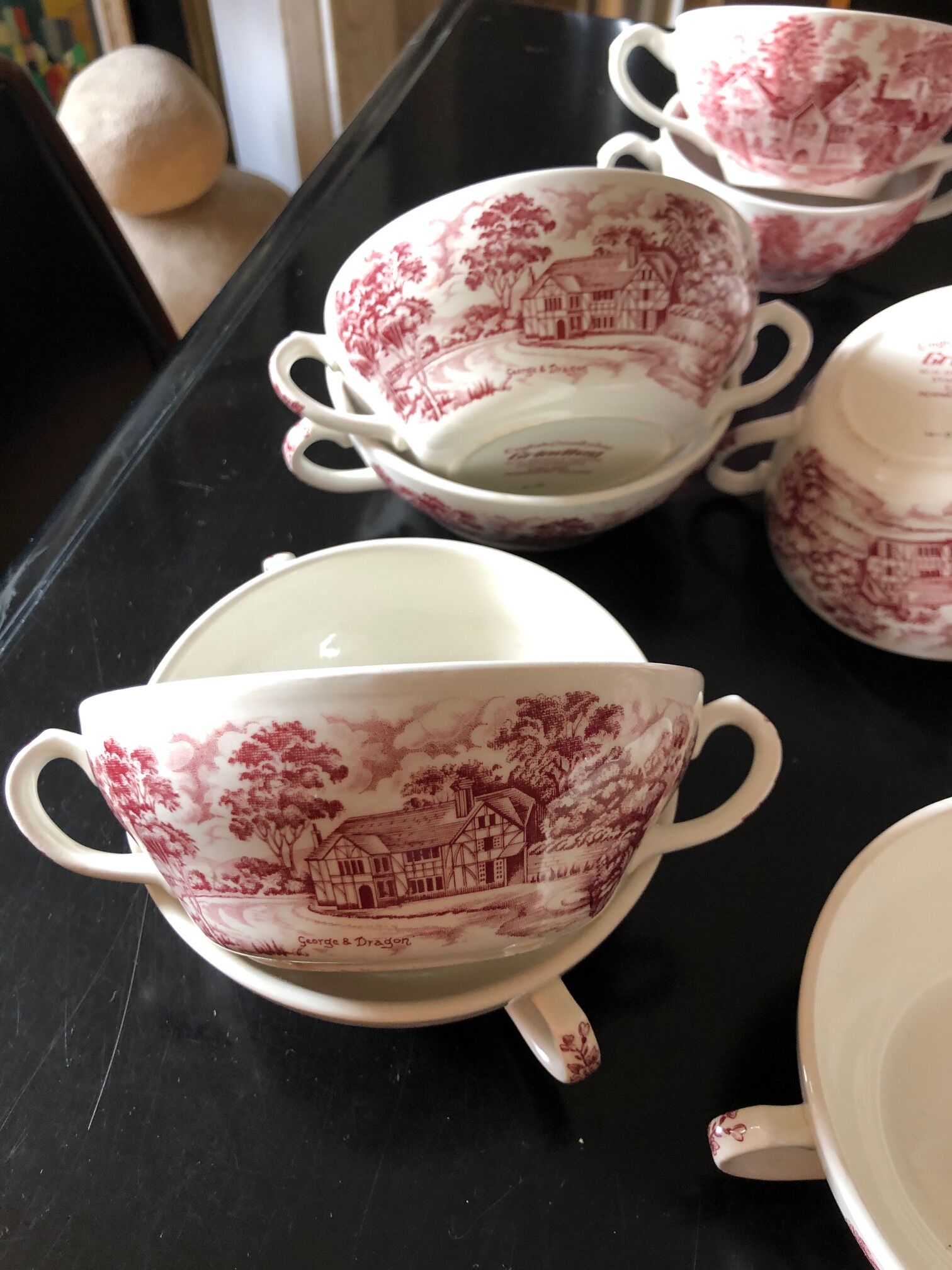 English tea service in pink faience