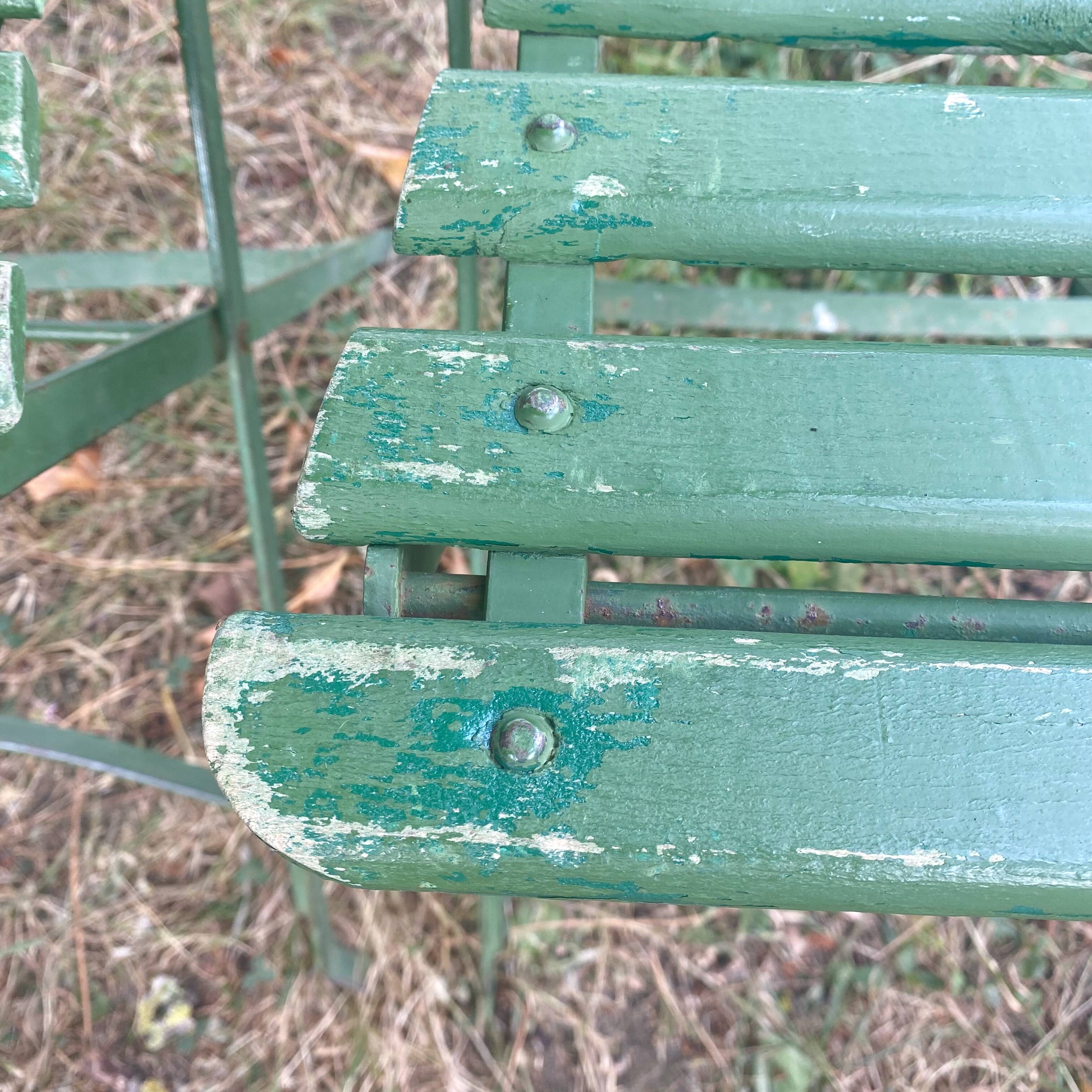Antique folding garden chairs with wooden slats