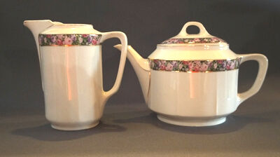 Duo teapot milk jug - floral headband and gilded edging KPM porcelain