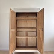 Parisian wardrobe with shelves, renovated oak wood.