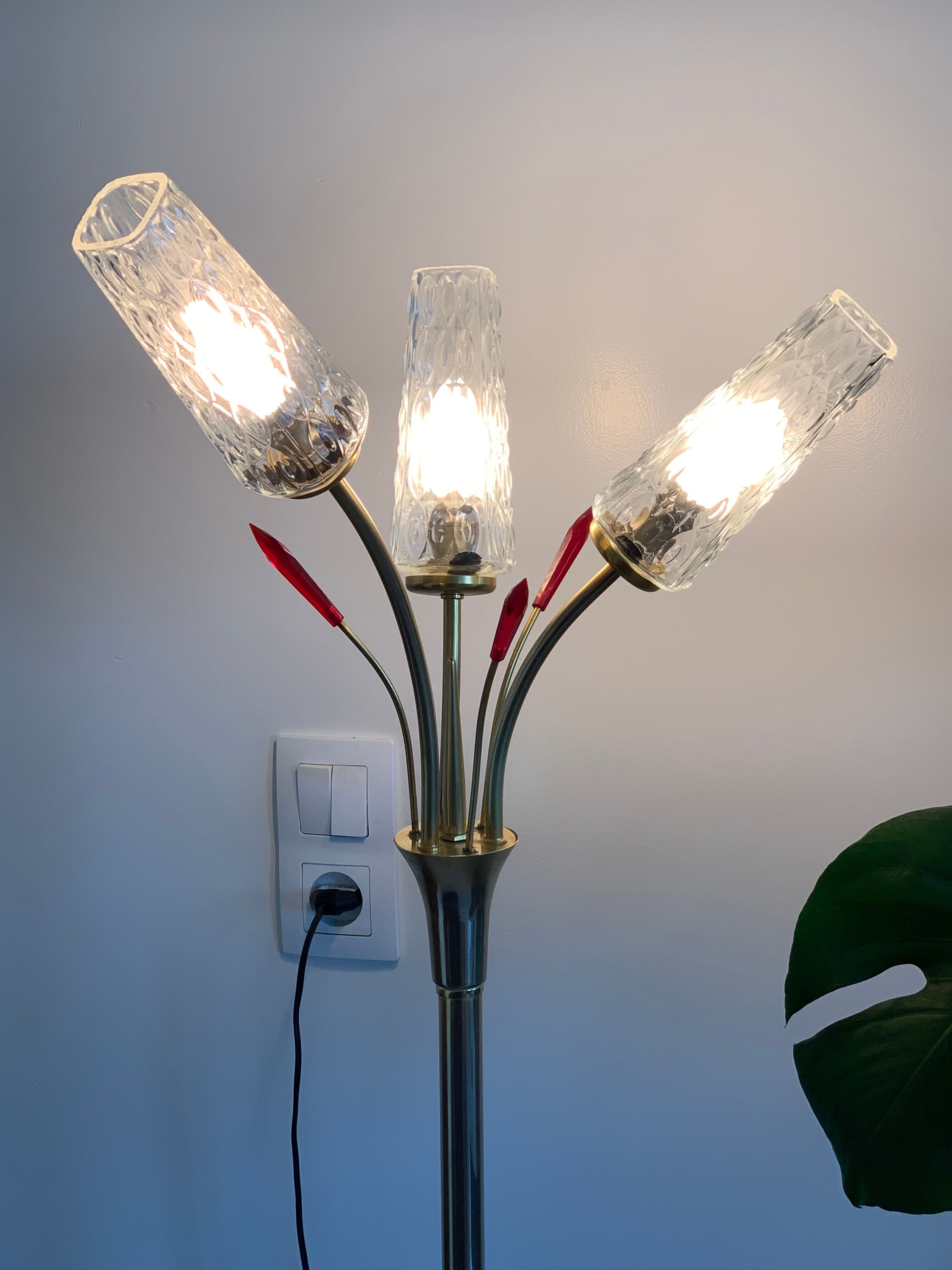 Vintage brass floor lamp with 3 lights, 1960s