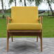 Scandinavian armchair, yellow fabric, natural wood