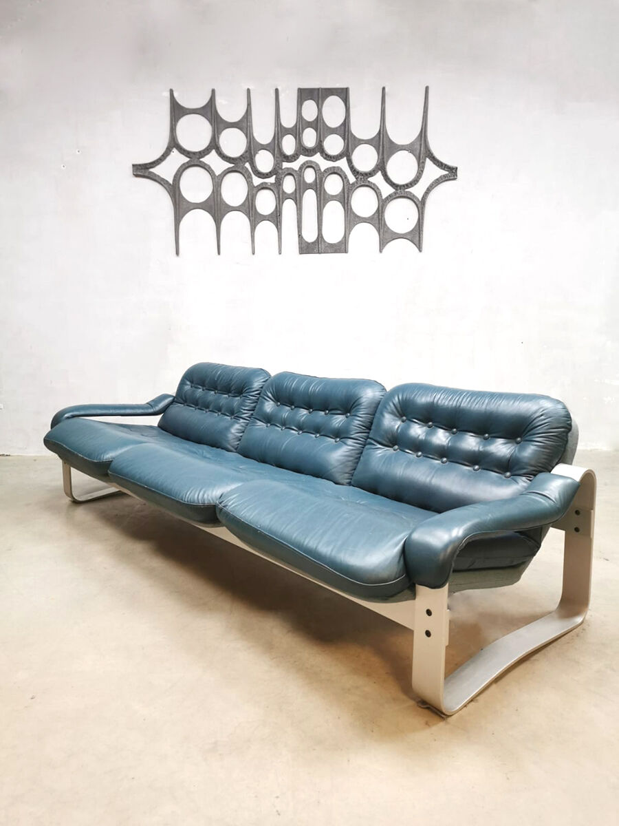 Midcentury vintage 3-seater leather sofa