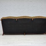 1950s, Danish 3-seater sofa, furniture velour, carved ash wood.