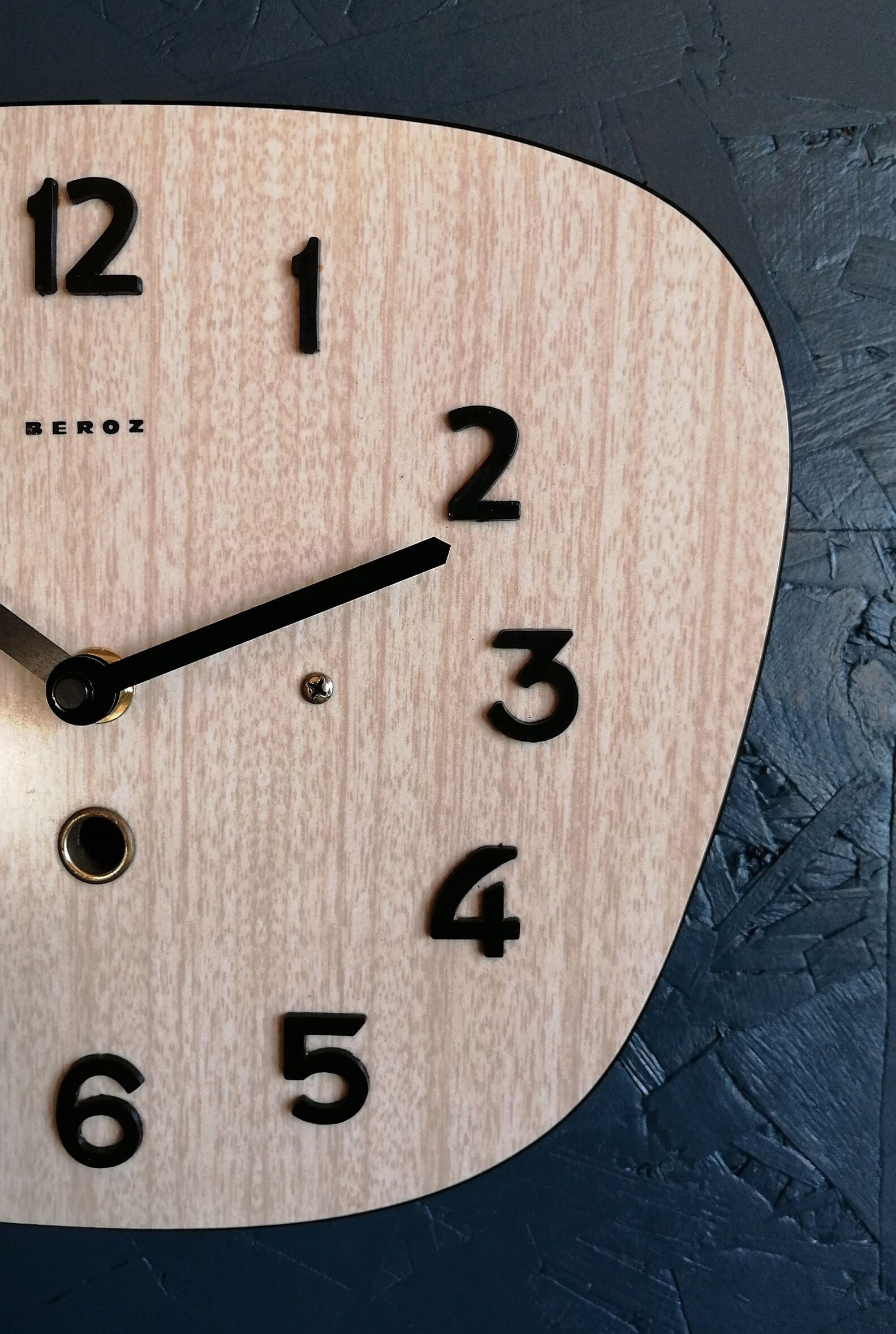 Vintage clock formica silent wall clock "Beroz beige wood"