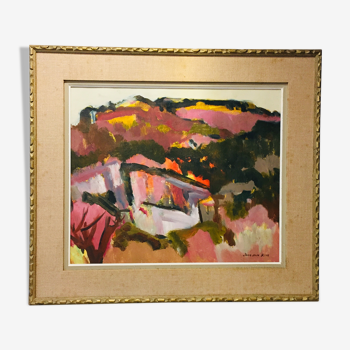 Oil on canvas, abstraction, by Jong Bon Kim, dated 1974