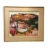 Huile sur toile abstraction, signée Jong Bon Kim daté de 1974