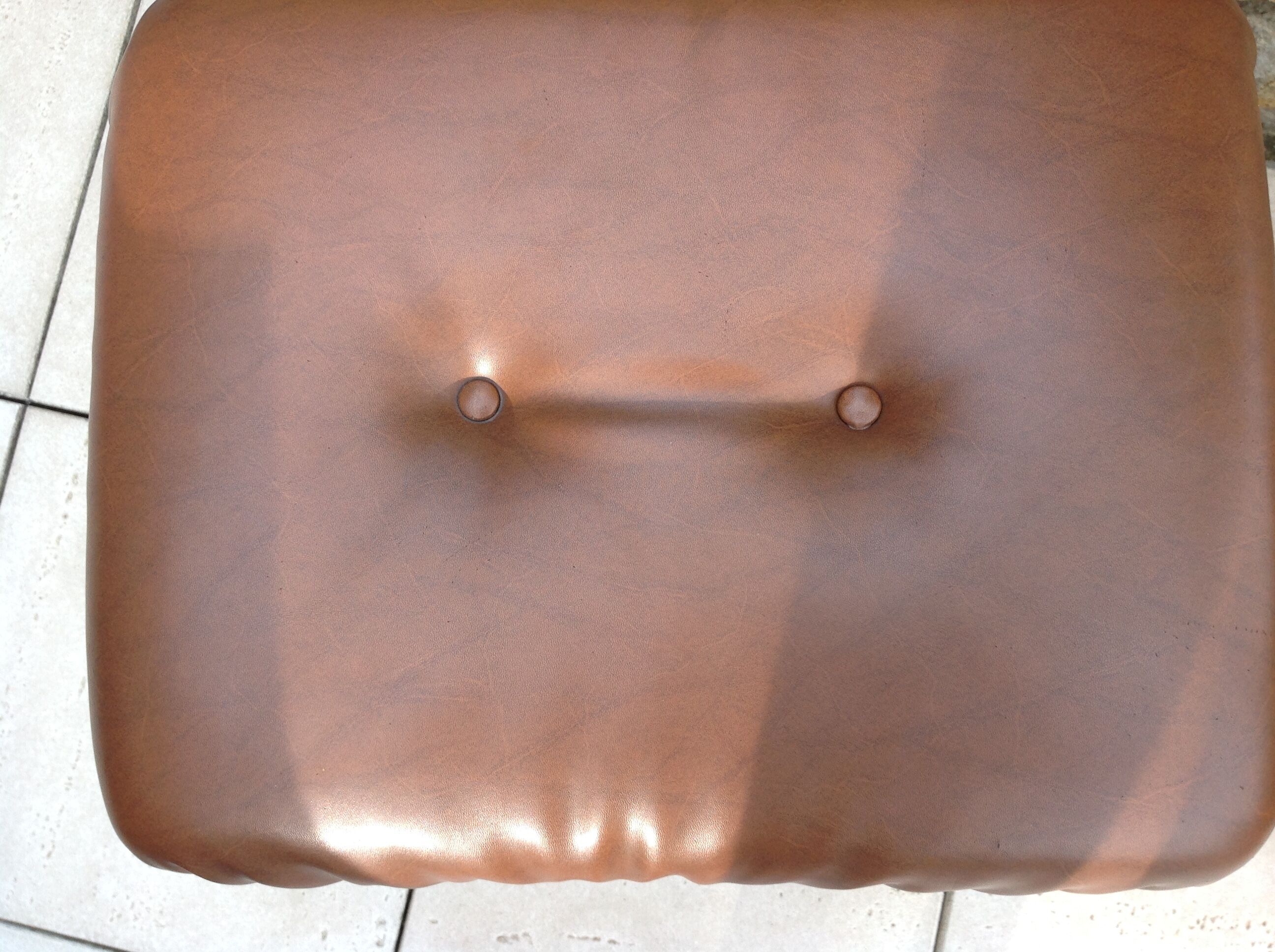 Foot rest ottoman vintage faux leather Brown years 70