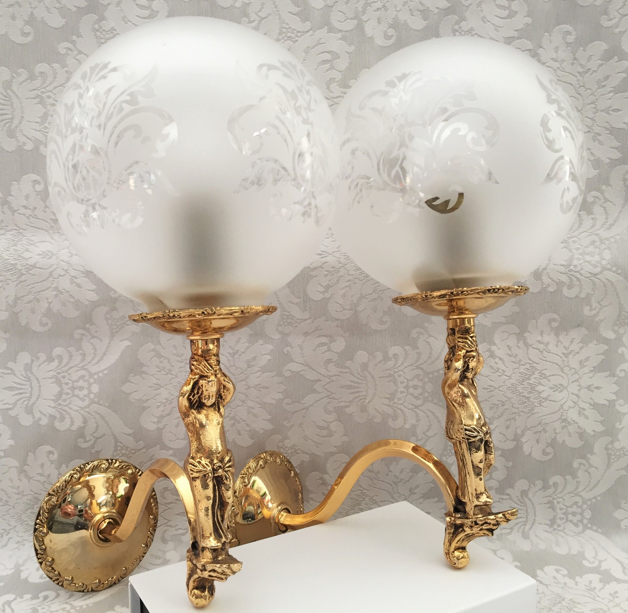 Pair wall lamps gilded bronze atlas globe style louis xv/xvi