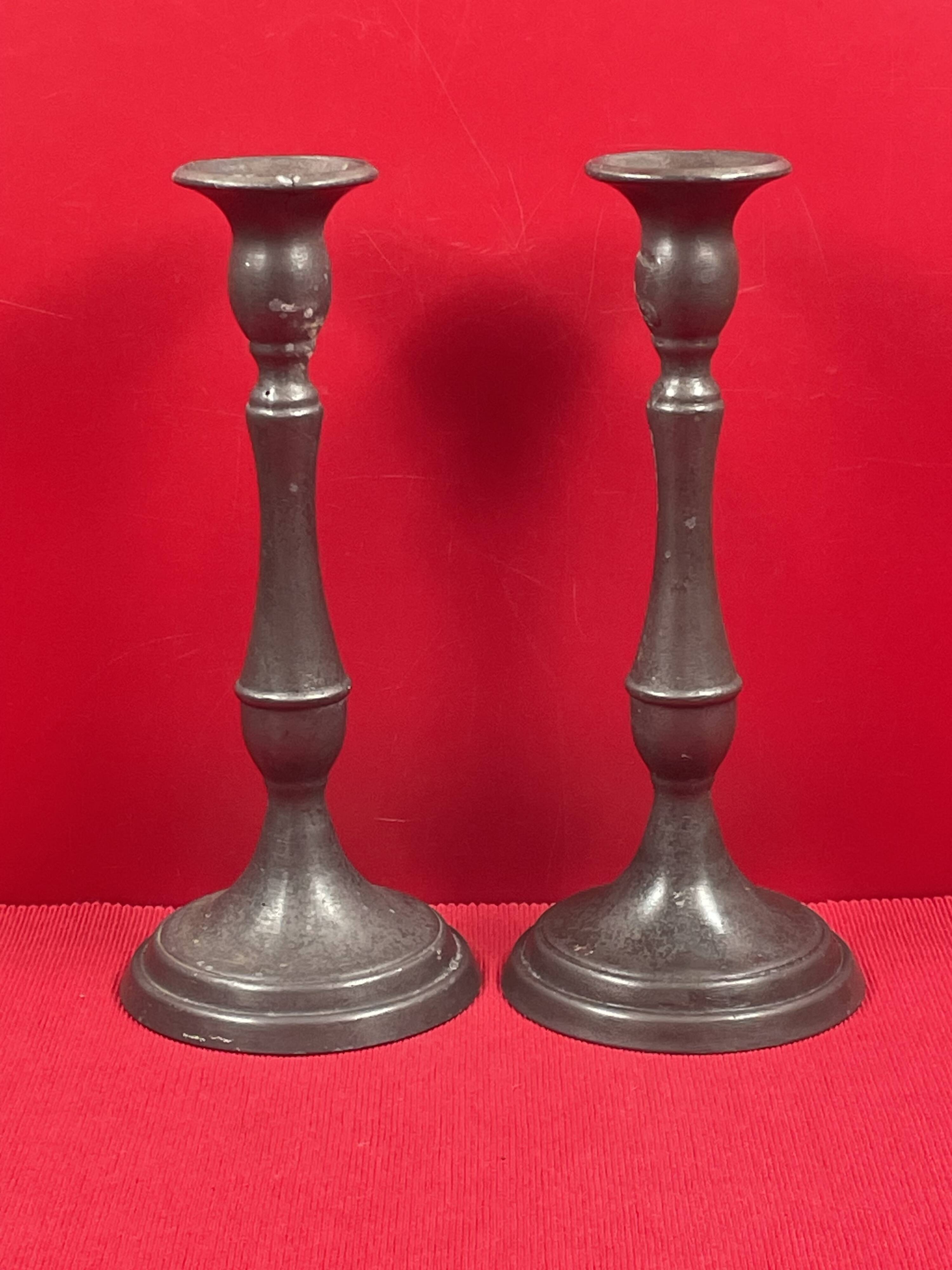 Pair of 23cm pewter candlesticks