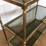 Three tier brass and glass console