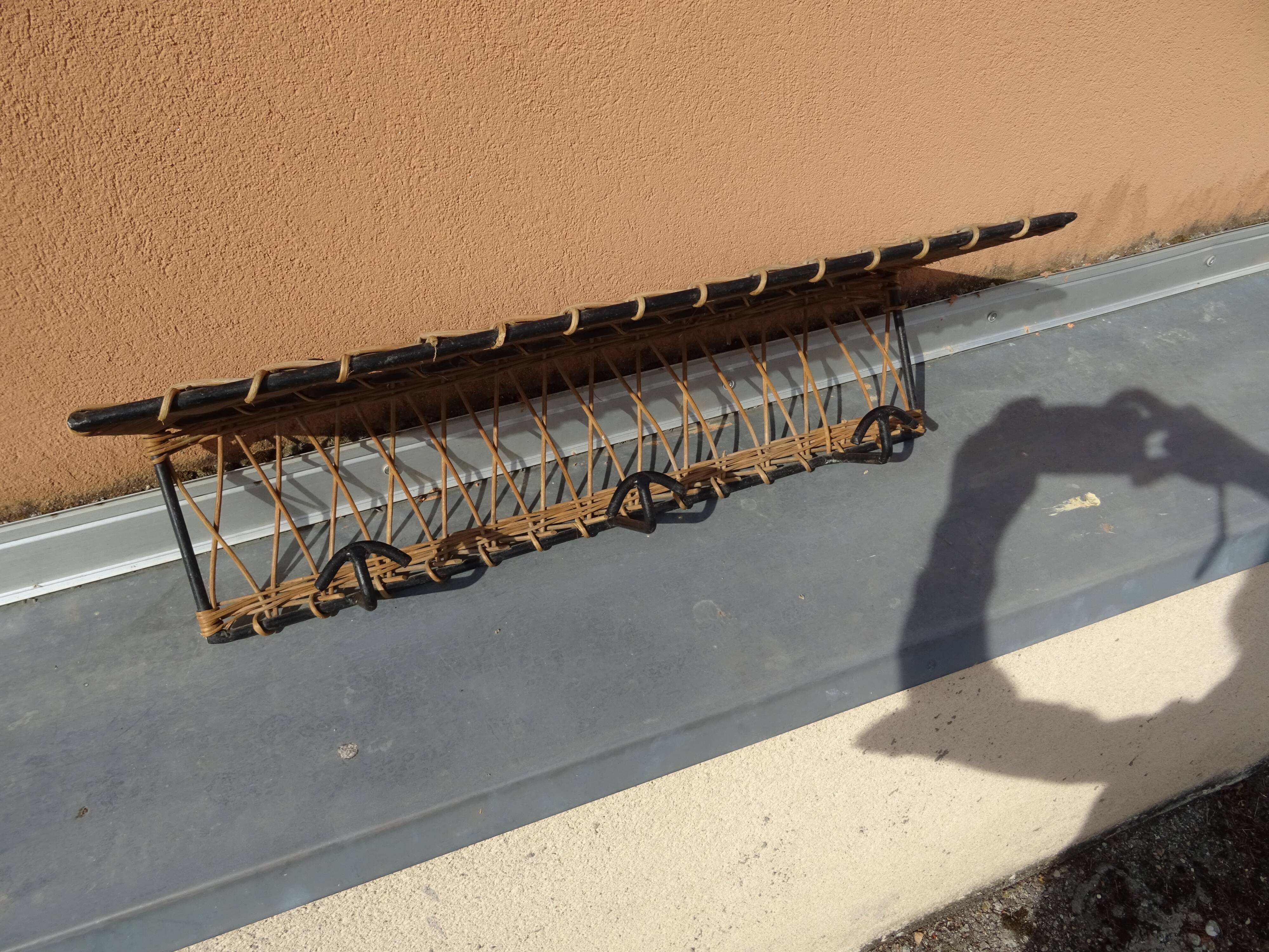 Ferotin coat rack in wicker and metal from the 60s vintage