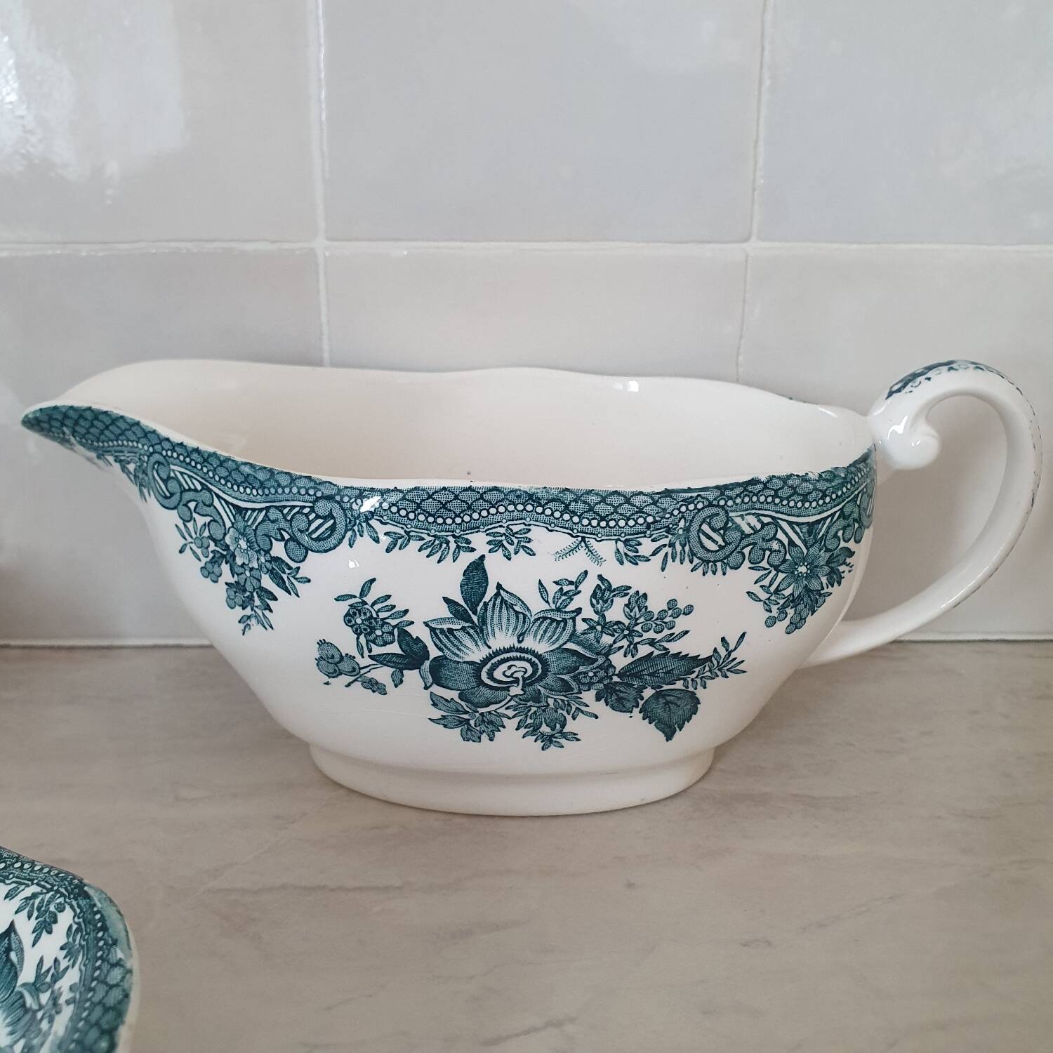 Enoch Wedgewood "Asiatics Pheasants" style "Earth" serving dishes and gravy boat