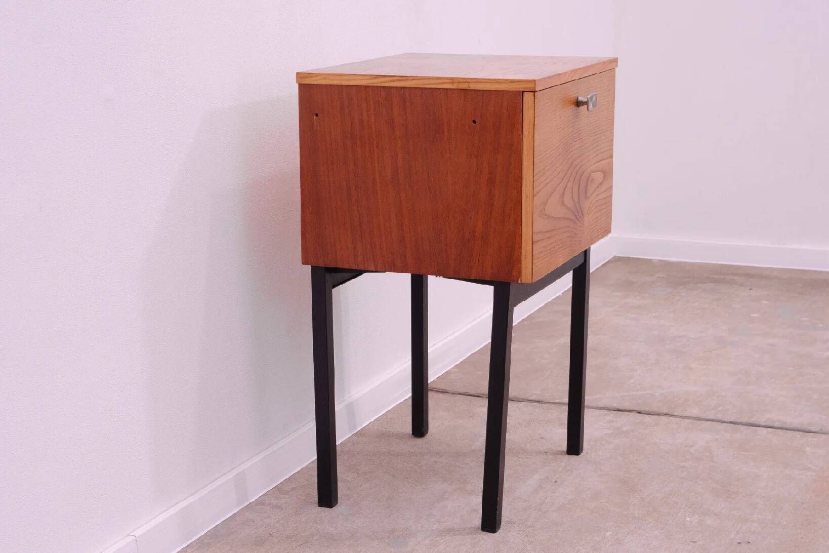 Mid-century bedside table by UP Závody, walnut nightstand with storage