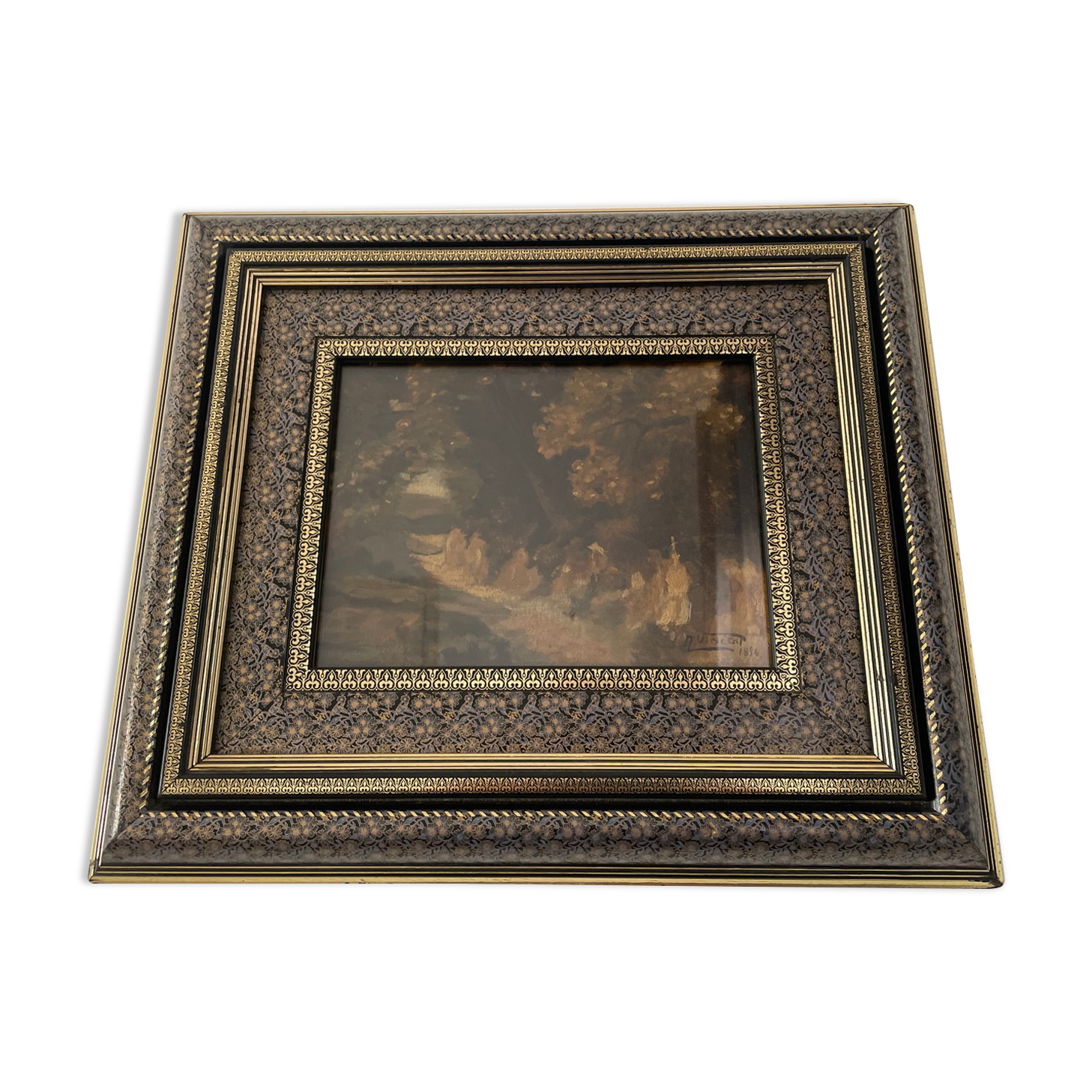 Table XIXth oil on cardboard signed A . Vincent