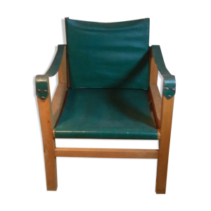 Fauteuil en bois et cuir,