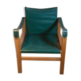 Fauteuil en bois et cuir, années 60