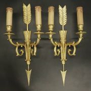 Large pair of arrow sconces and eagle heads in Empire style - gilded bronze
