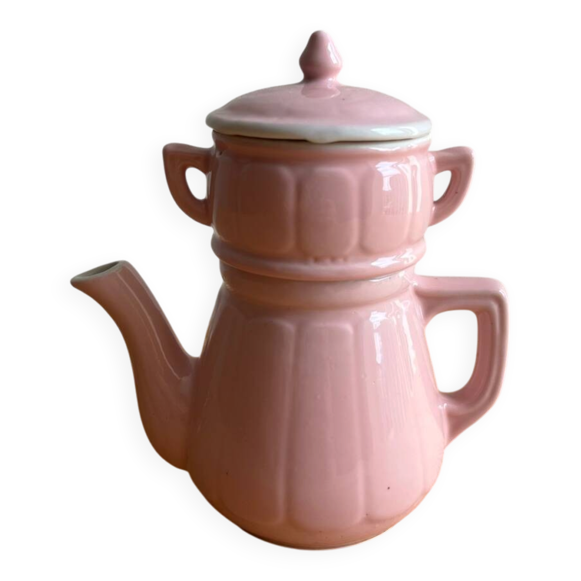 Old pink earthenware coffee pot Esprit Digoin Sarreguemines