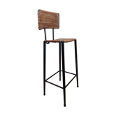 Bar stool in steel and braided wicker, design of the 50s, 92 cm