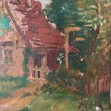 Tableau ancien impressionniste, maison de campagne, signé / fin XIXème