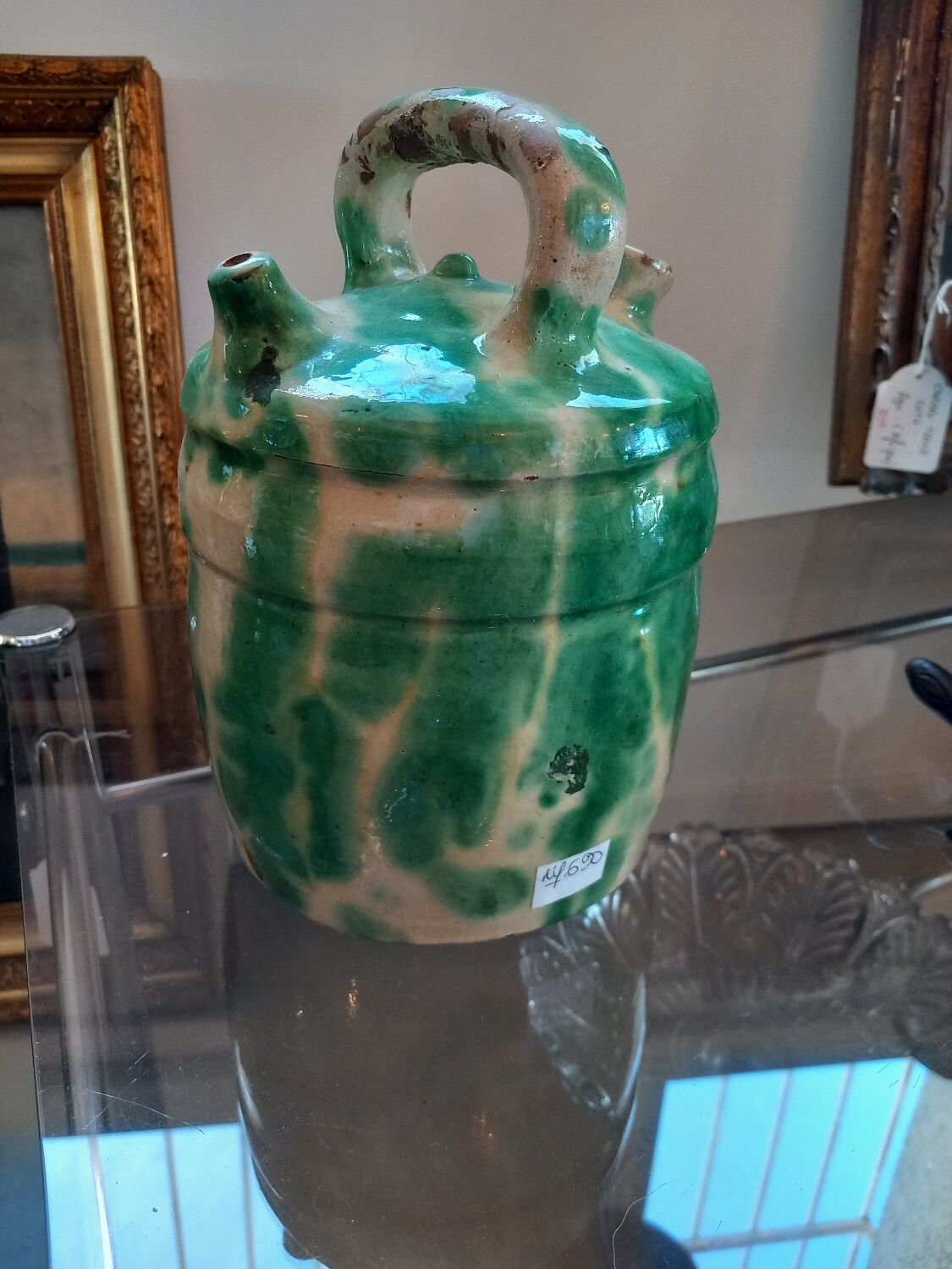 Gargoulette. Green terracotta and cream. 19th