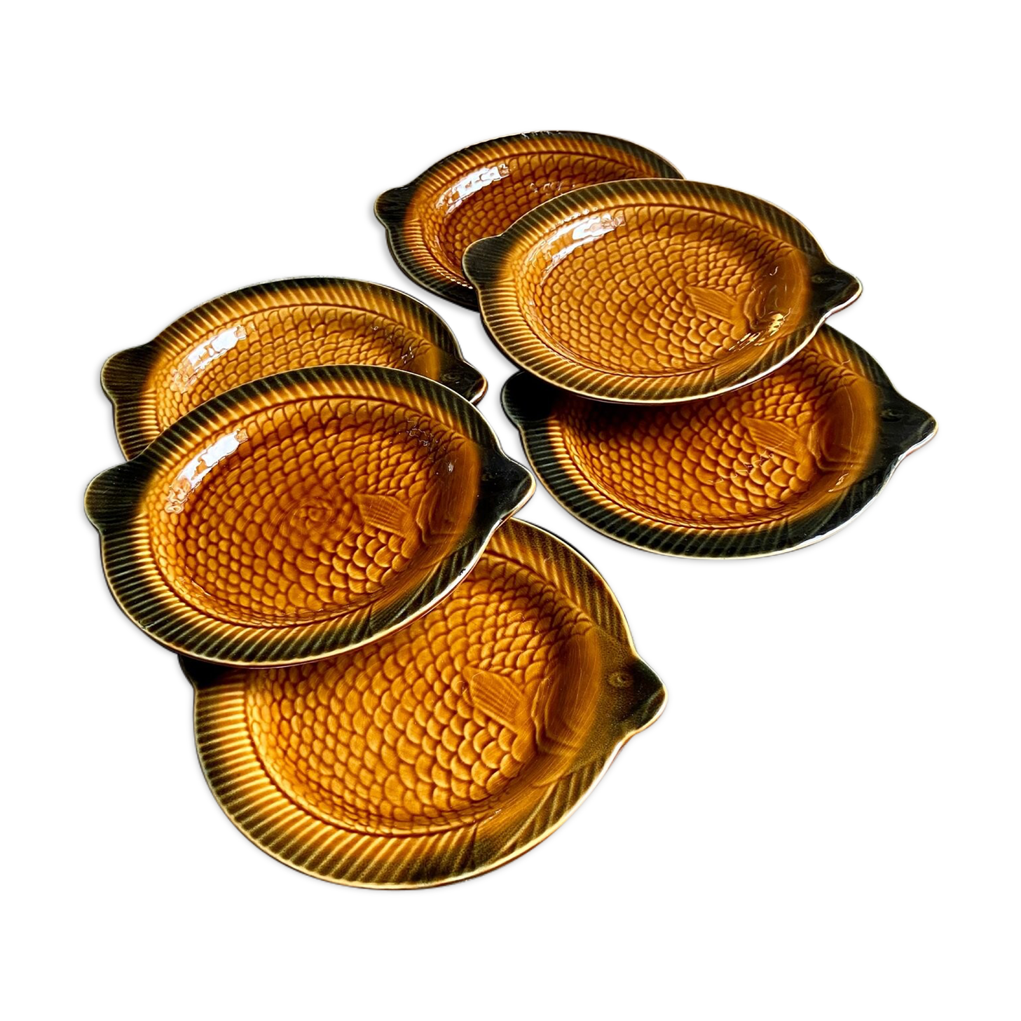 Ensemble D'assiettes Anciennes En Verre Transparent Mat - Plat à Poisson Et Assiettes Vintage