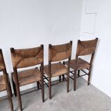 Set of 6 straw and oak Beauche chairs.