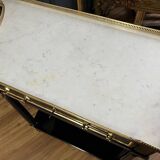 Pair of Louis XVI Style Black Lacquered Wood Console Tables