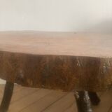 Brutalist wooden table and 3 stools