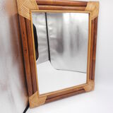 Rectangular mirror in wood and wicker