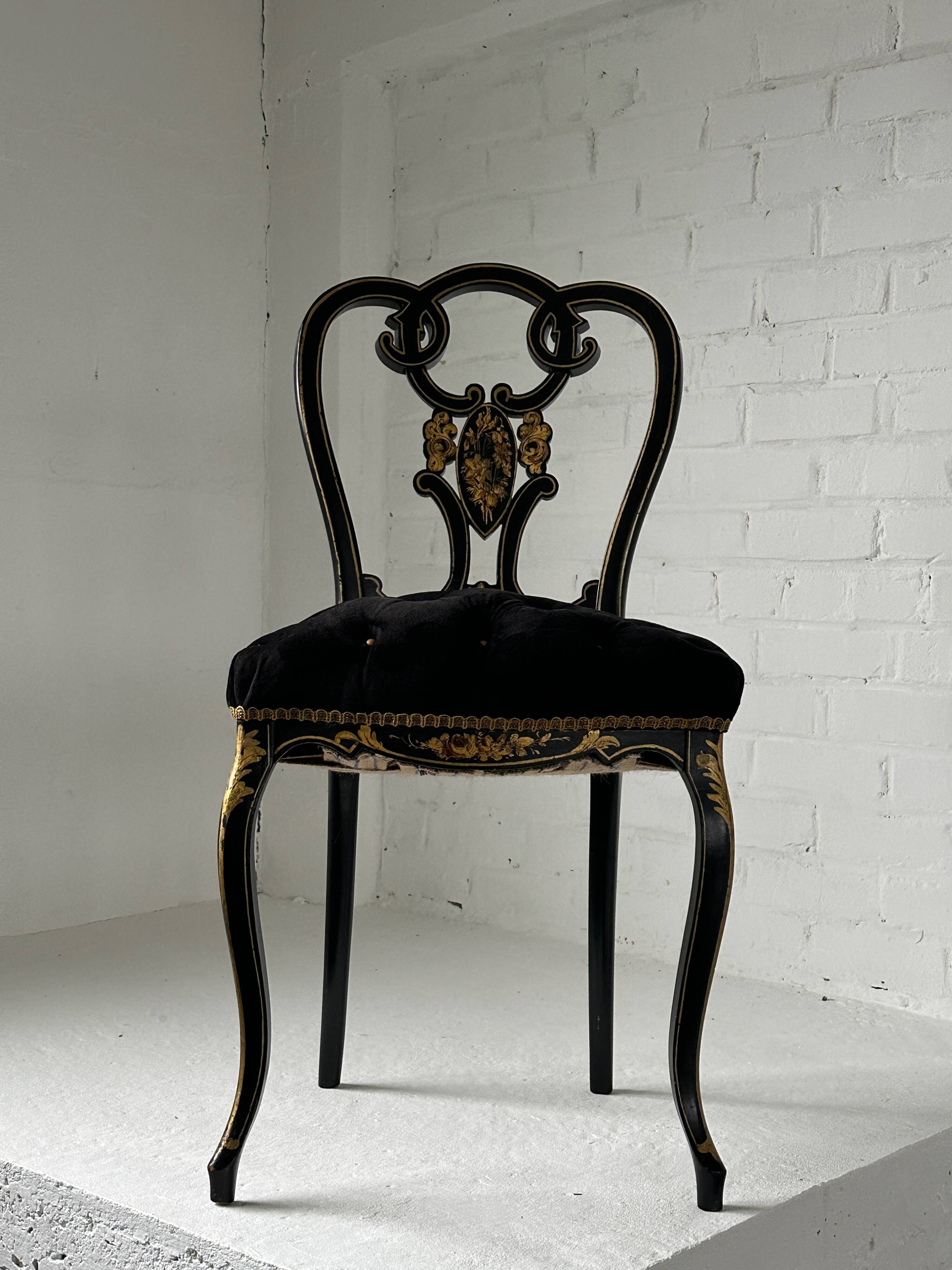Napoleon III chair in burgundy black lacquered wood 19th century