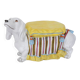 Stool or stand in earthenware depicting a white dachshund.