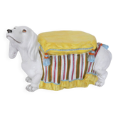 Stool or stand in earthenware depicting a white dachshund.