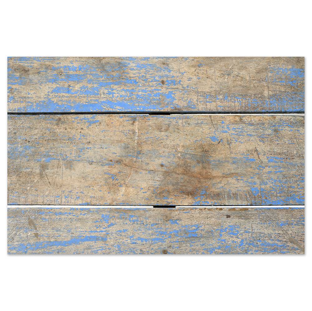 Wooden coffee table and metal reinforcements with blue patina
