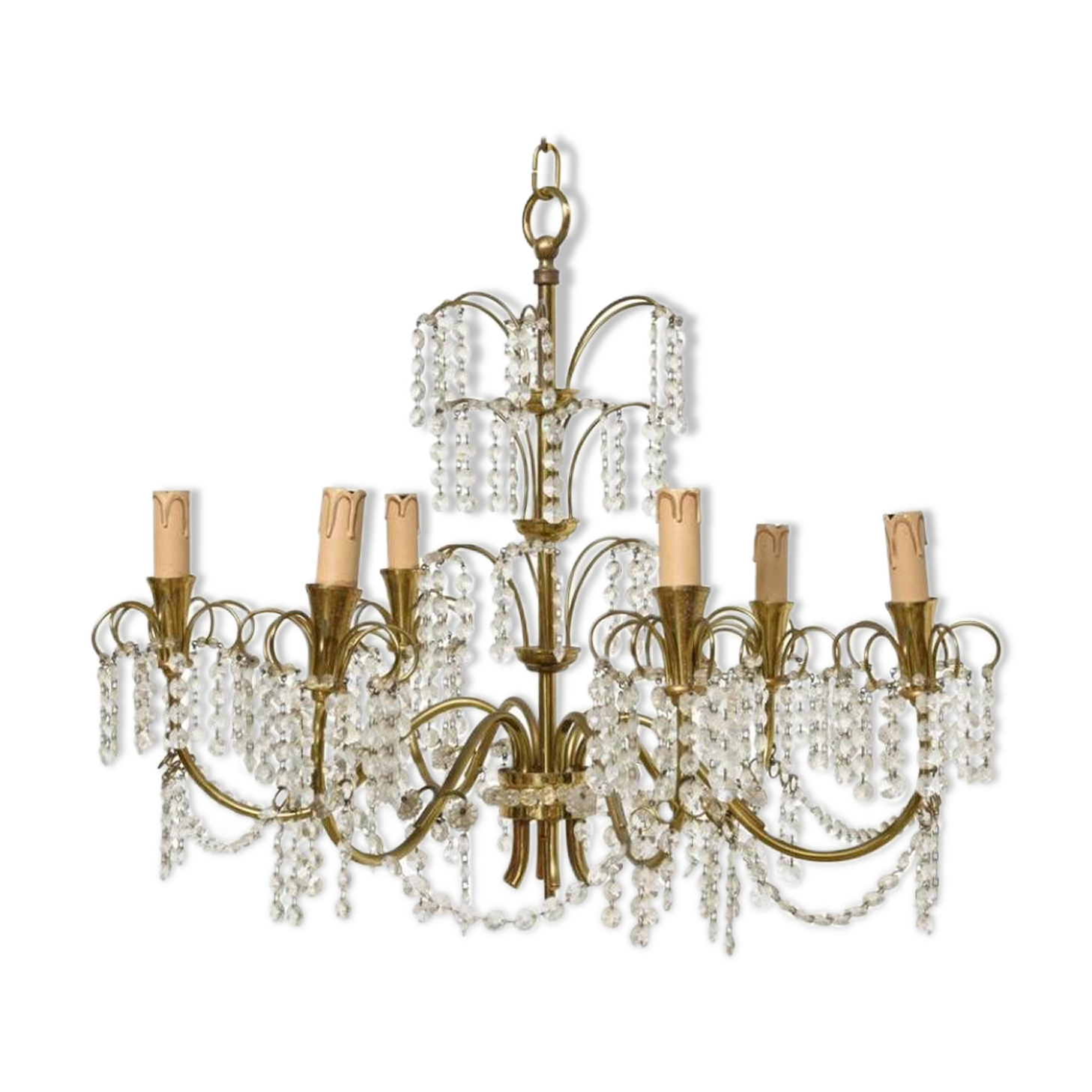Candlestick Waterfall mid century brass and Crystal 1950 s