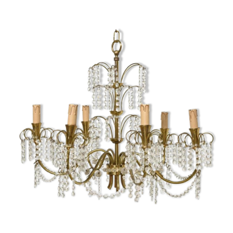 Candlestick Waterfall mid century brass and Crystal 1950 s