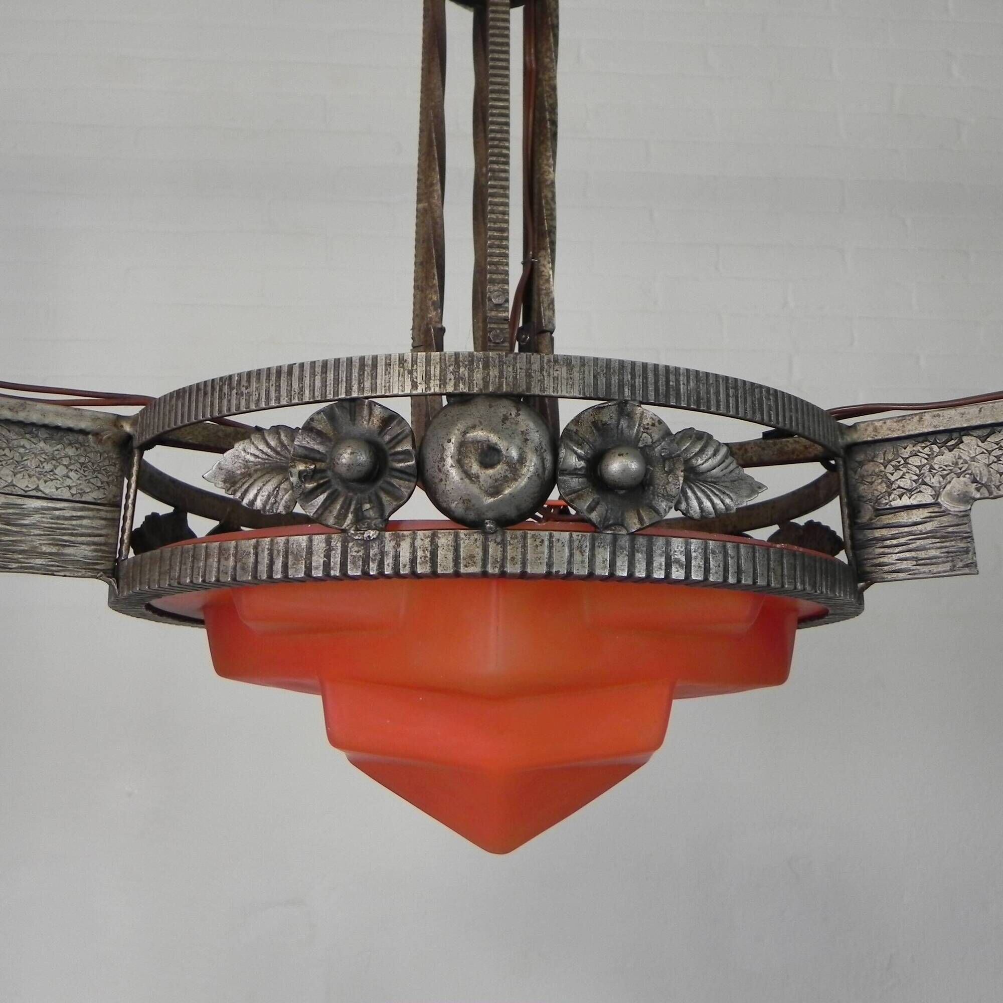 Art Deco pendant lamp with glass bowl and 3 chalices, 1930s