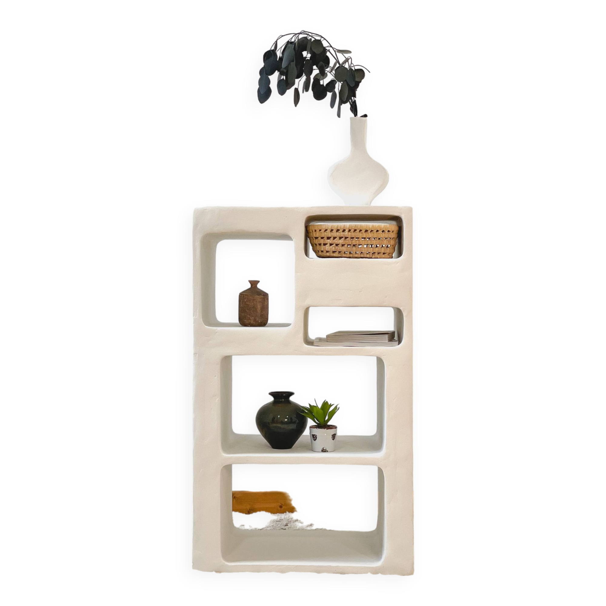 Concrete shelf - Length 60 cm - 5 niches - Mineral n°4