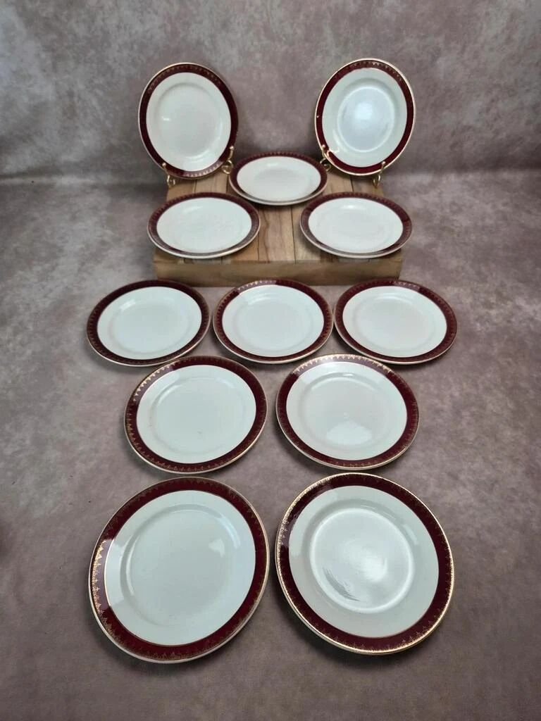 Lot de 12 assiettes à dessert Digoin Sarreguemines « rubis »