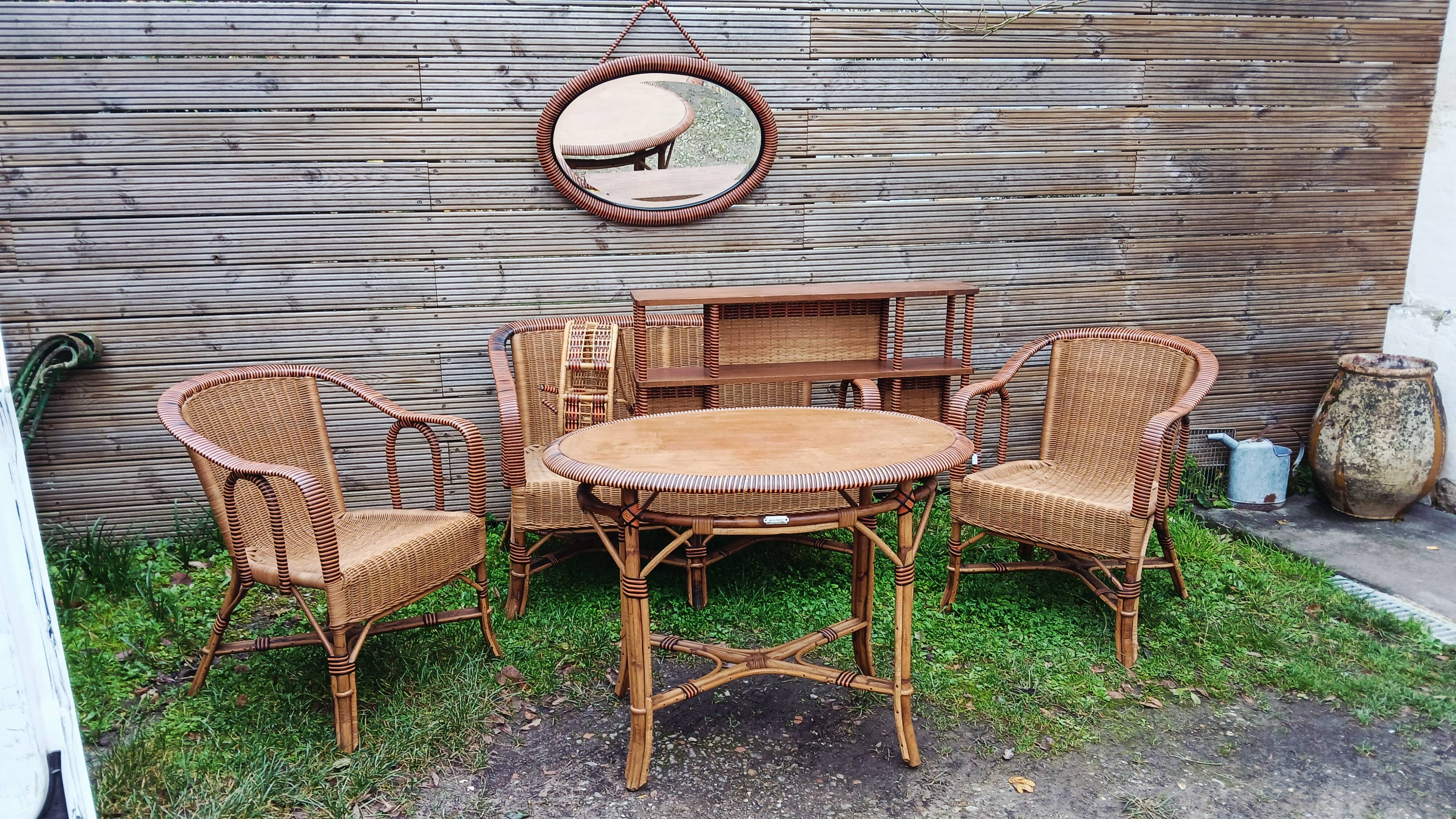 Salon d'hiver ancien en rotin (7 pièces)