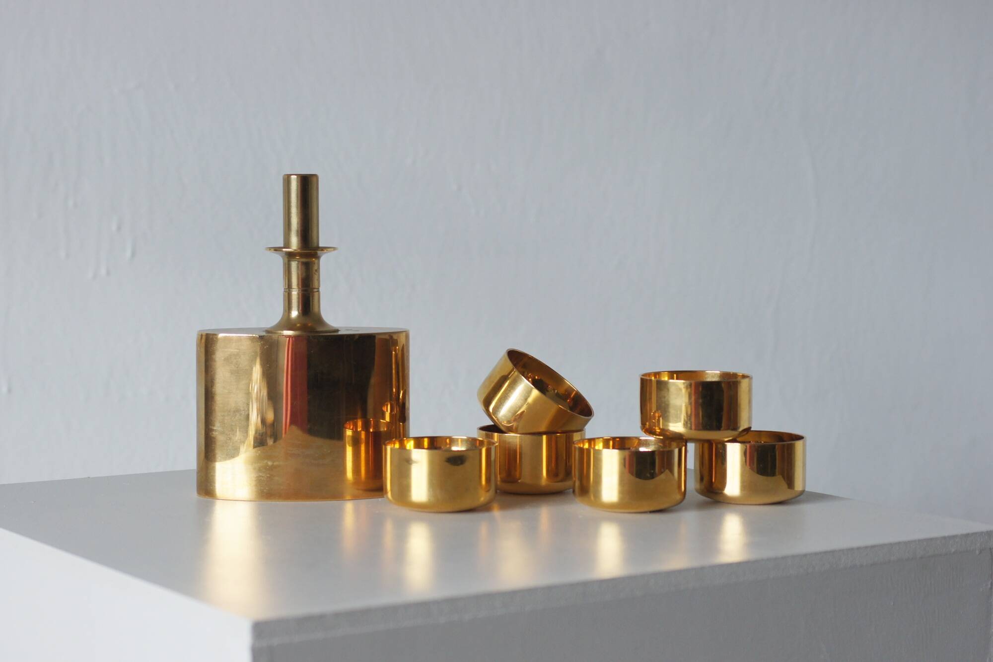 Gold-Plated Brass Set by Pierre Forssell for Skultuna, Sweden, 1970s, Set o