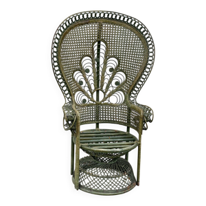 Fauteuil rotin paon patiné