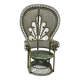 Fauteuil rotin paon patiné vert vintage 1970