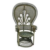Vintage 1970s green patinated peacock rattan armchair
