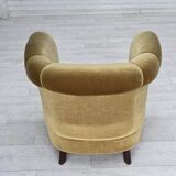 Fauteuil danois en velours vert clair et chêne, années 1960
