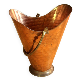 Handmade hammered copper and brass umbrella stand, vintage from the 60s